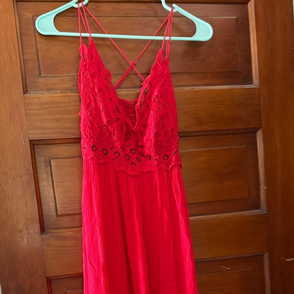 Free People Adele red lace bralette top maxi dress, women's size medium